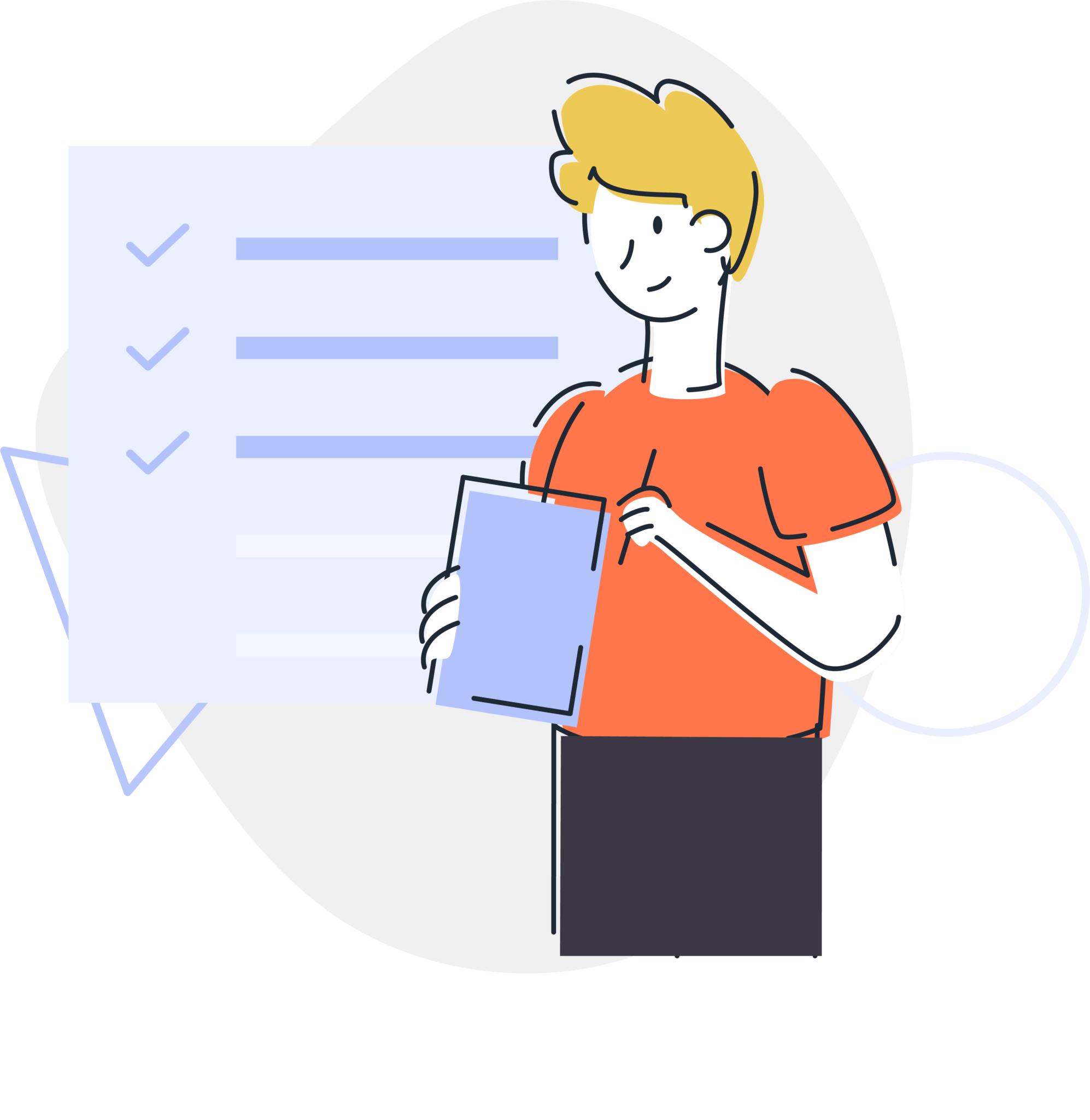 Ilustración de un hombre tomando notas en una checklist